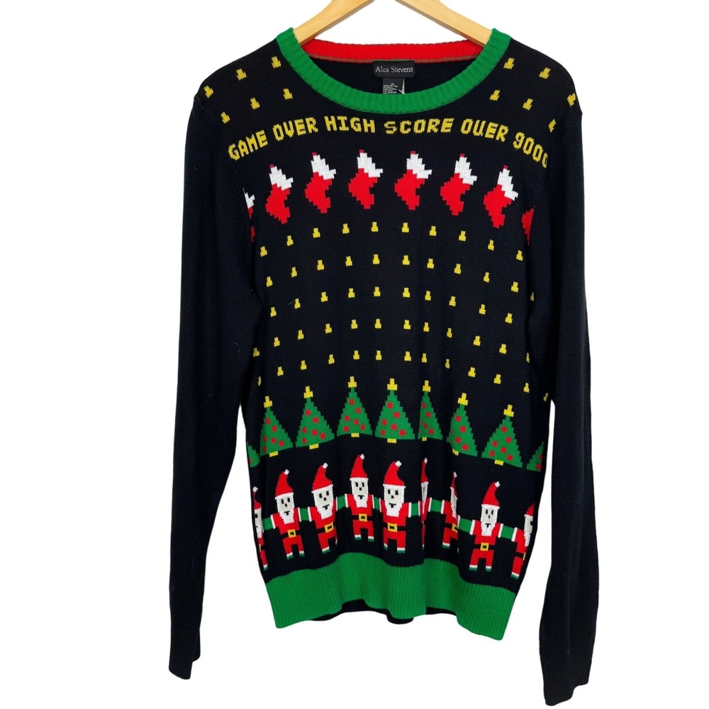 Alex Stevens Santa Invaders Video Game Ugly Christmas‎ Sweater Men's Size M NWT